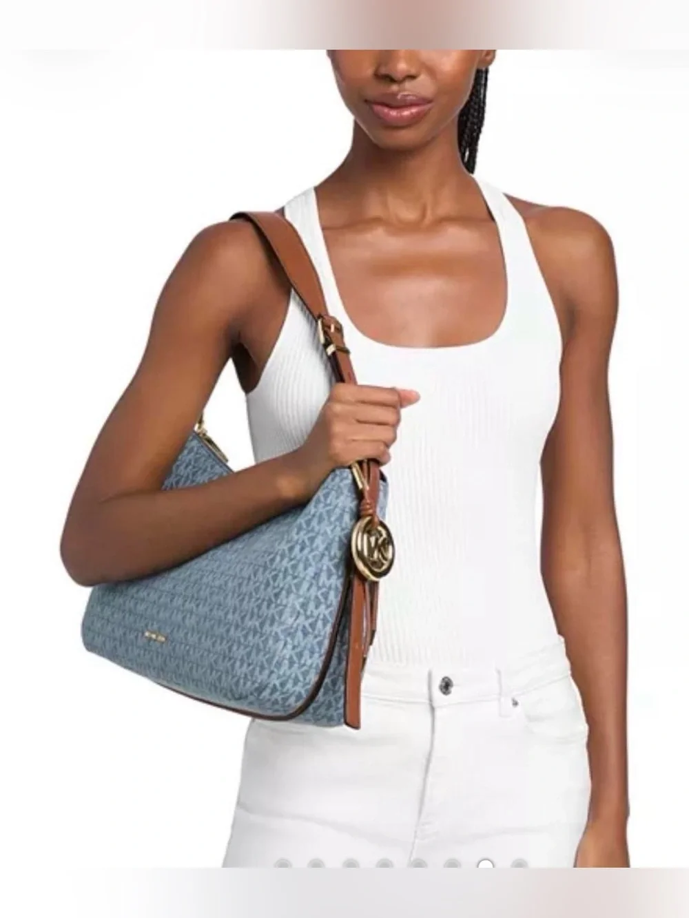 Michael Kors Blue Signature MK Jacquard Shoulder Bag